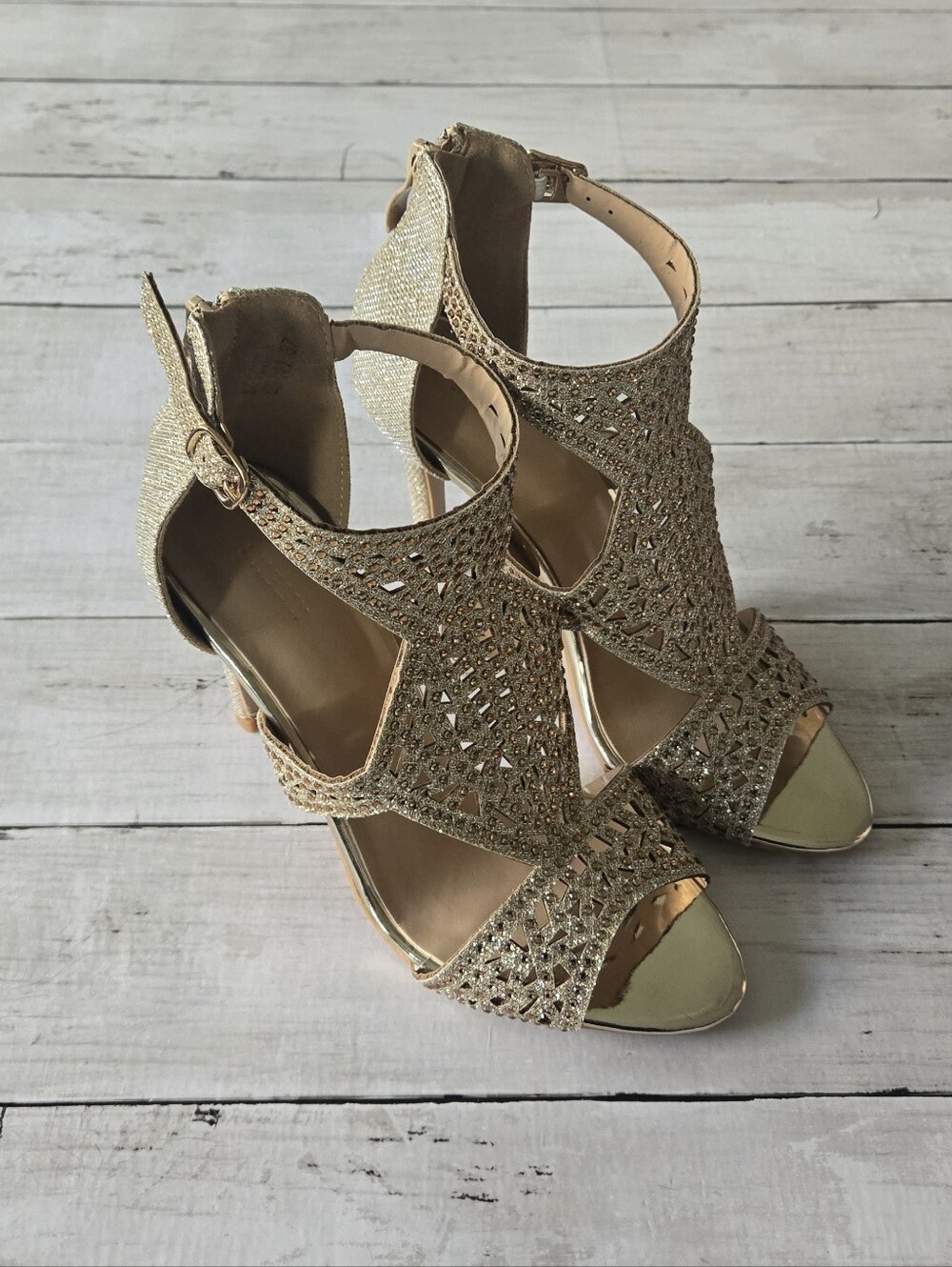 Metallic Rhinestone Stiletto Sandals - Picture 4 of 10